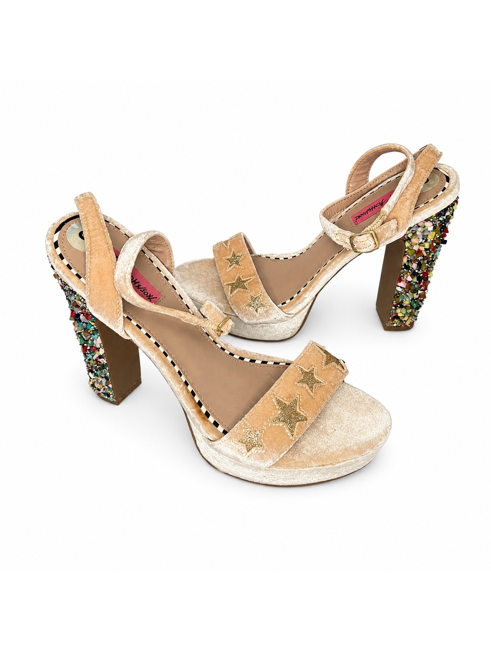 Betsey Johnson Velvet Platform Heels Rainbow Candy Embellished Heels Size 9